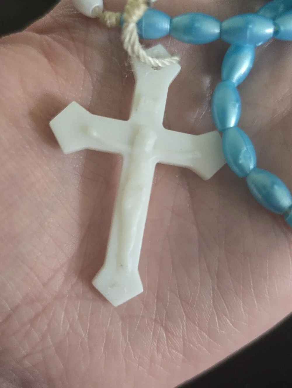 Vintage Rosary Blue White Beaded Plastic  Catholic